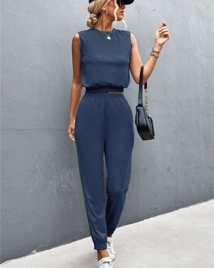 Elegant Sleeveless Top and Joggers Set - Effortless Style Ensemble