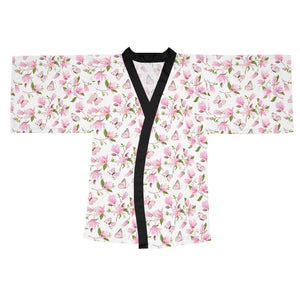 Kireiina Japanese Magnolia Floral Long Sleeve Kimono Robe-Clothing, Shoes & Jewelry›Women›Clothing›Lingerie, Sleep & Lounge›Sleep & Lounge›Robes-Kireiina-XS-Black-Très Elite