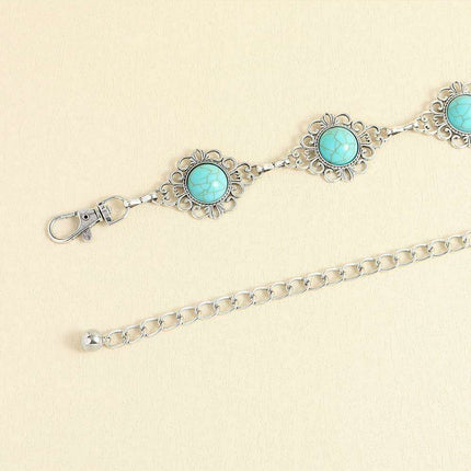 Turquoise Alloy Waist Belt with Vintage Charm - A Touch of Timeless Style