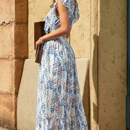 Chic Floral Frill Maxi Ensemble