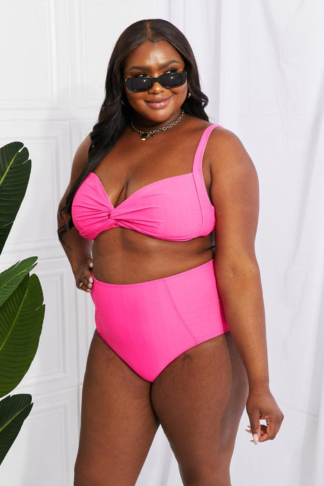 Pink Twist Front High-Rise Bikini Set - Stylish Swimwear by Marina West