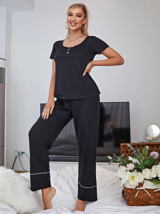 Comfy Lounge Ensemble with Scoop Neck Top and Elastic Waist Trousers