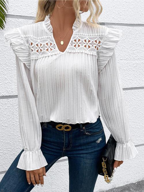 Flowy Ruffle Accent Sheer Polyester Top