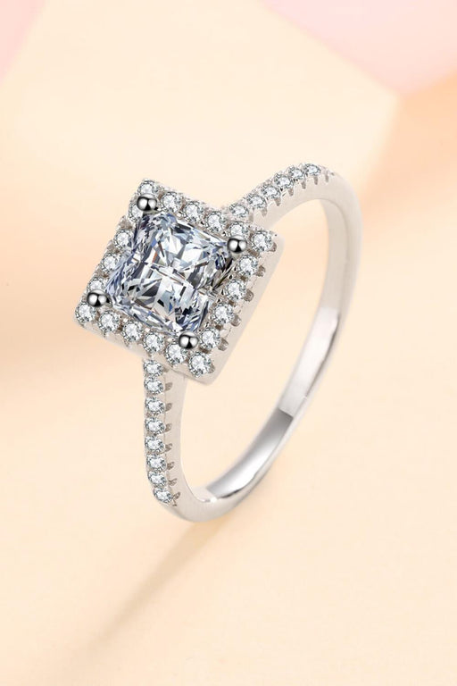 Elegant Square Moissanite Sterling Silver Ring with Sparkling Zircon Accents