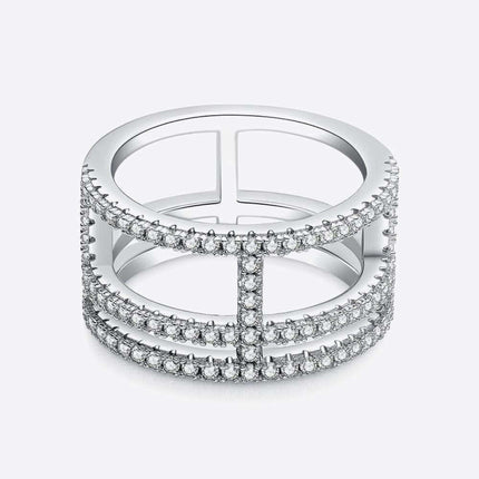 Platinum-Plated Lab-Diamond Wide Band Ring - Chic Cutout Design