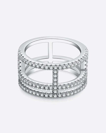 Platinum-Plated Lab-Diamond Wide Band Ring - Chic Cutout Design