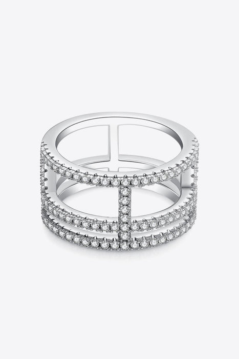 Opulent Platinum-Plated Lab-Diamond Ring - Stylish Moissanite Statement Piece -> Elegant Lab-Diamond Cutout Wide Ring
