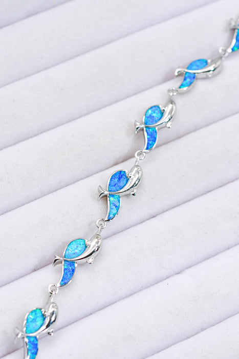 Opal Dolphin Sterling Silver Bracelet with Platinum Finish