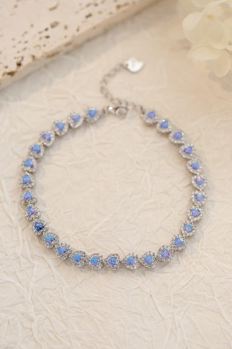 Opal Heart Bracelet with Australian Opal Gemstone in Sterling Silver