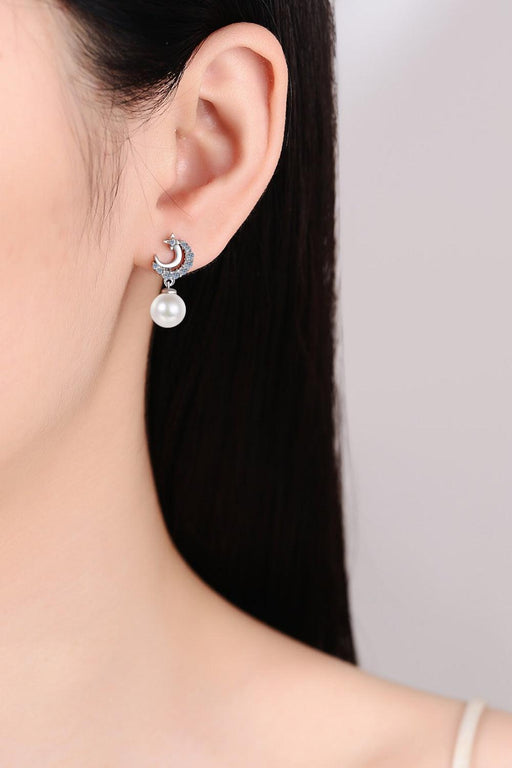Elegant Lab-Diamond and Pearl Drop Earrings