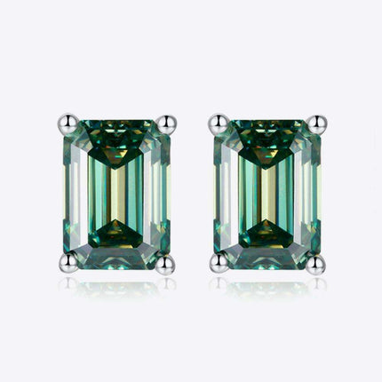 Sleek Green Moissanite 1 Carat Silver Stud Earrings - Unmatched Glamour & Sophistication