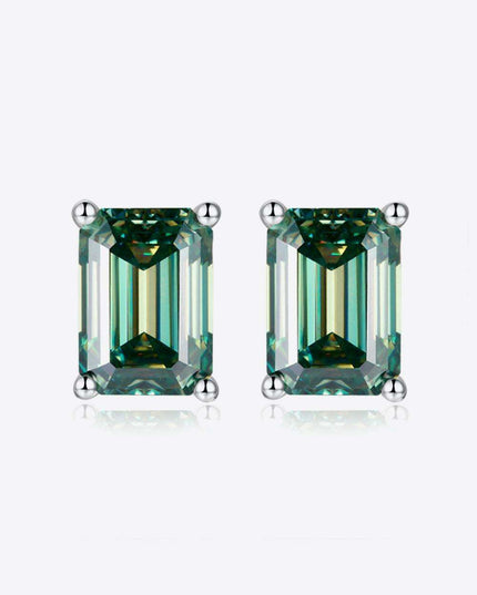 Sleek Green Moissanite 1 Carat Silver Stud Earrings - Unmatched Glamour & Sophistication