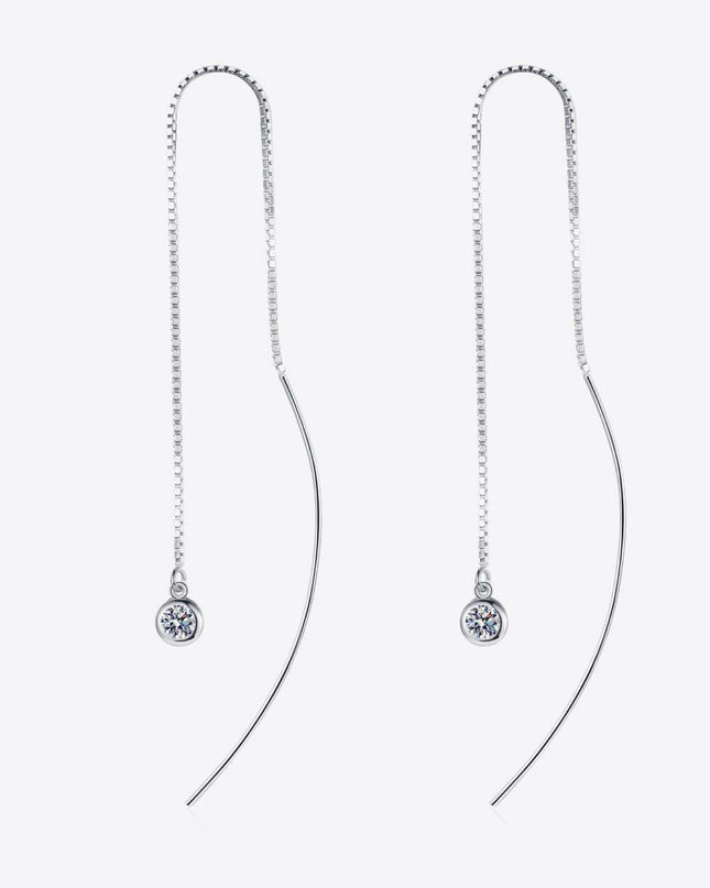 Elegant Sterling Silver Threader Earrings with Lab-Created Diamond Accent