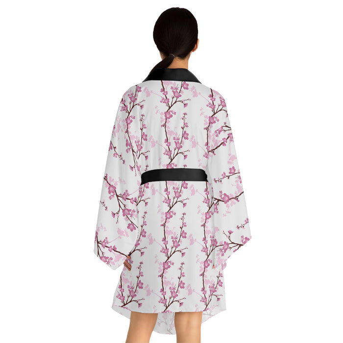 Japanese Blossom Bell-Sleeve Kimono with Waist Belt