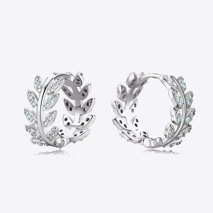 Elegant Leaf Motif Silver Earrings with Lab-Created Diamonds and Luxe Gold Accents