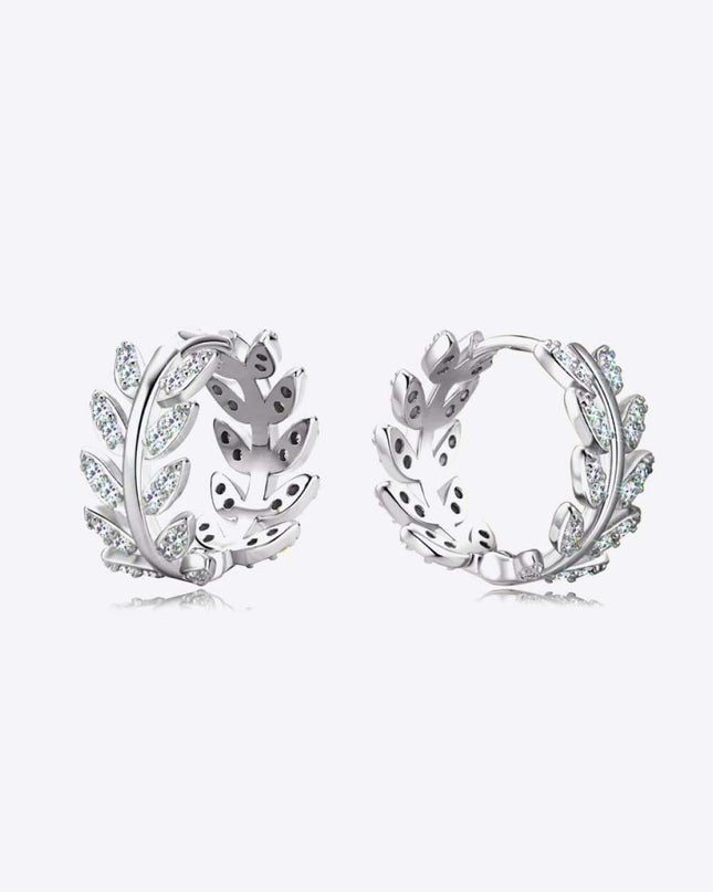 Elegant Leaf Motif Silver Earrings with Lab-Created Diamonds and Luxe Gold Accents