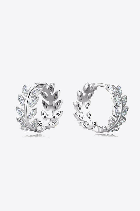 Graceful Moissanite Leaf Sterling Silver Earrings with Platinum and Gold Detail
