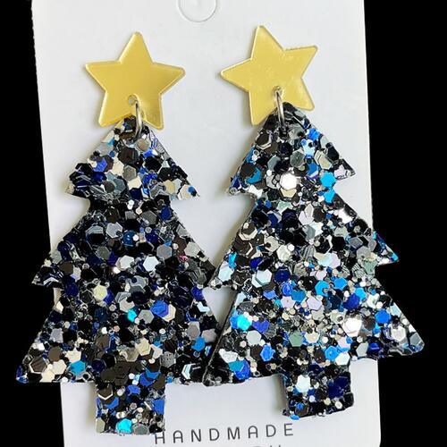 Shimmering Christmas Tree Festive Drop Earrings