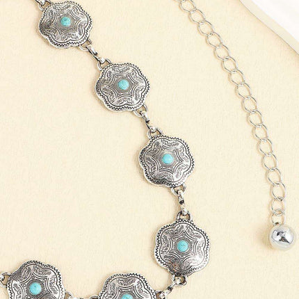 Turquoise Alloy Waist Belt with Vintage Charm - A Touch of Timeless Style