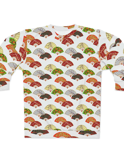 Cozy All-Over Print Crewneck Sweatshirt Featuring Japanese Fan Design