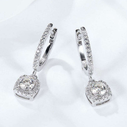Luxurious Platinum-Plated Sterling Silver Moissanite Geometric Dangle Earrings