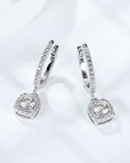 Luxurious Platinum-Plated Sterling Silver Moissanite Geometric Dangle Earrings
