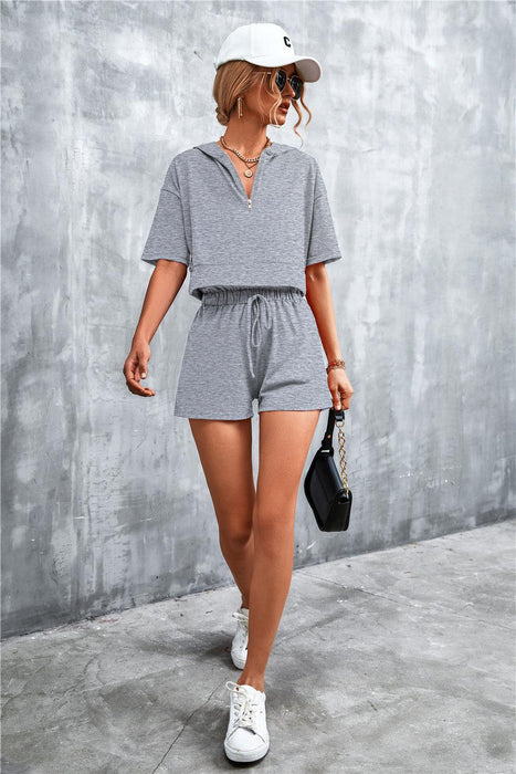 Relaxed Elegance Hooded Crop Top and Shorts Set