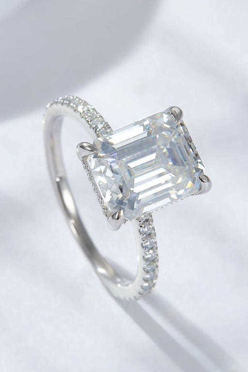 Elegant Sophistication: 4 Carat Emerald Cut Moissanite Ring with Side Stones