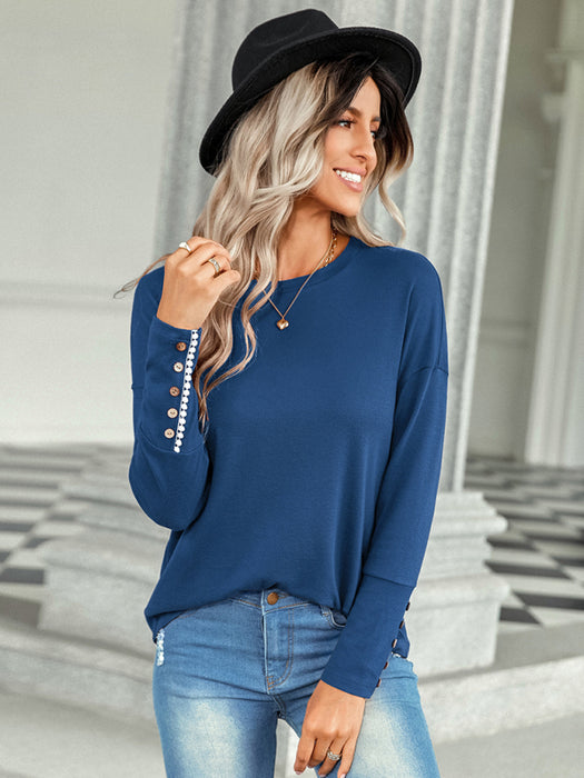 Casual Chic Women's Solid T-shirt with Drop Shoulder Sleeves