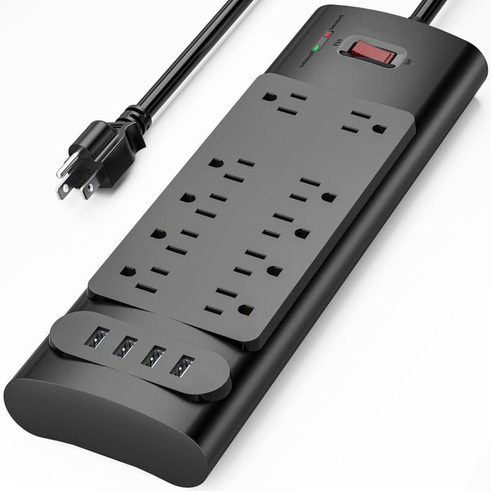 Smart Power Hub with 10 Outlets and 4 USB Ports - Surge Protection Technology