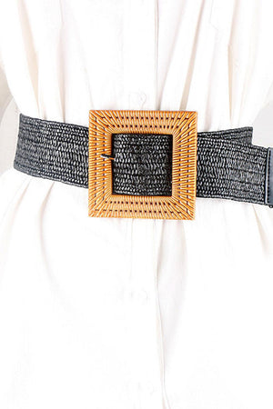Square Buckle Elastic Braid Belt-Trendsi-Tan-One Size-Très Elite