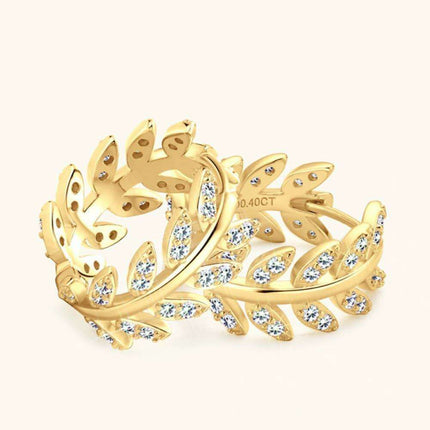 Elegant Leaf Motif Silver Earrings with Lab-Created Diamonds and Luxe Gold Accents