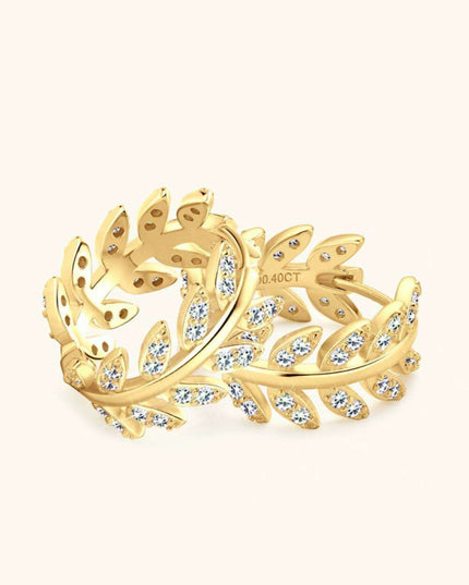 Elegant Leaf Motif Silver Earrings with Lab-Created Diamonds and Luxe Gold Accents