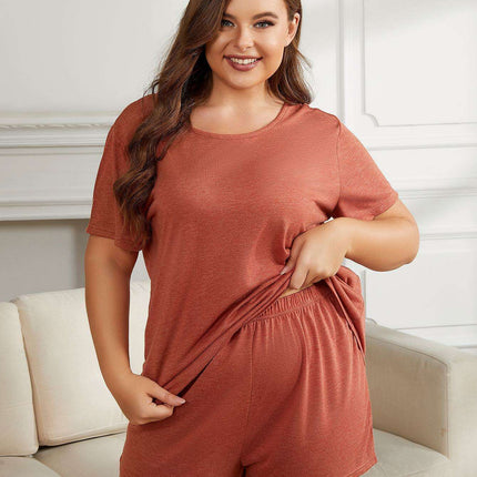 Chic Curvy Comfort Lounge Set with Relaxed Short Sleeve Top and Trendy Shorts