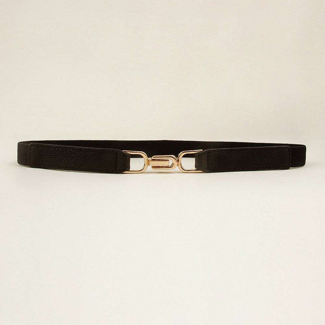 Elegant Stretch Belt with Distinctive Metal Buckle - High-Quality PU Leather