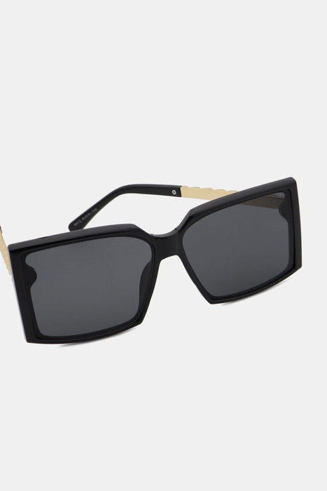 Square Polycarbonate Sunglasses with Metal-Plastic Hybrid Temple and UV400 Protection for Stylish Eye Care