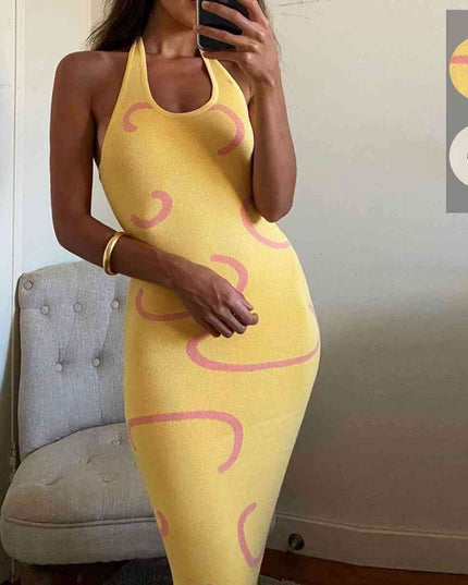 Cozy Halter Neck Sweater Midi Dress