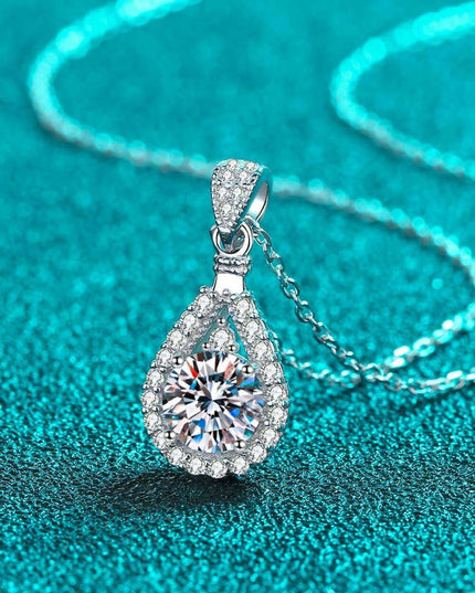 Elegant Lab-Diamond Teardrop Silver Pendant Necklace