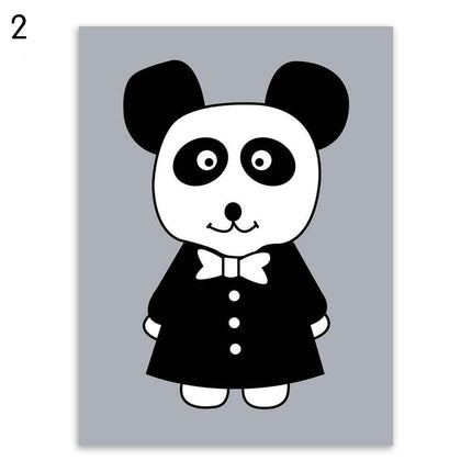 Charming Monochrome Cartoon Animal Canvas Art - Playful Home Accent