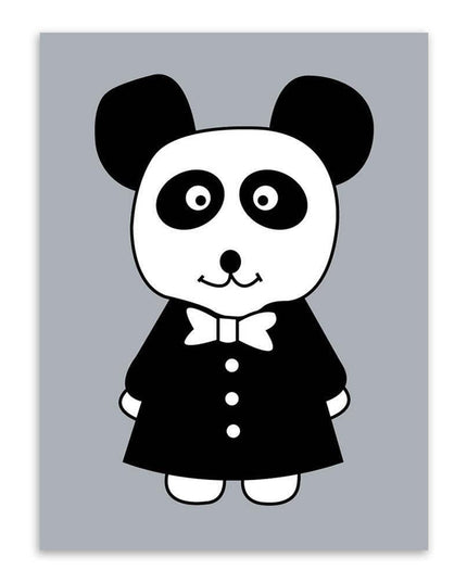 Charming Monochrome Cartoon Animal Canvas Art - Playful Home Accent