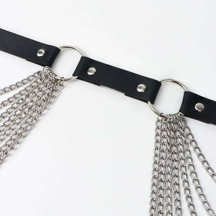 Sleek Chain-Embellished Faux Leather Waist Belt