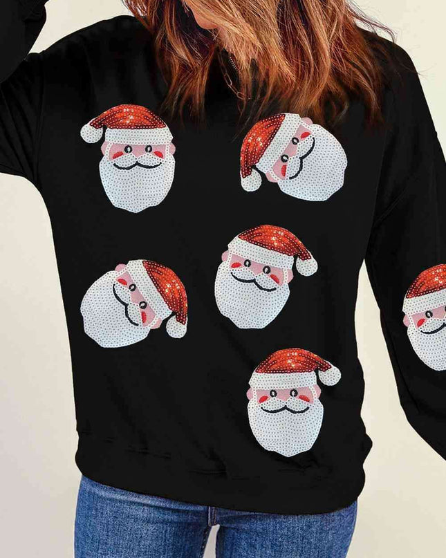 Festive Glitter Santa Crew Neck Sweater – Sparkling Holiday Chic