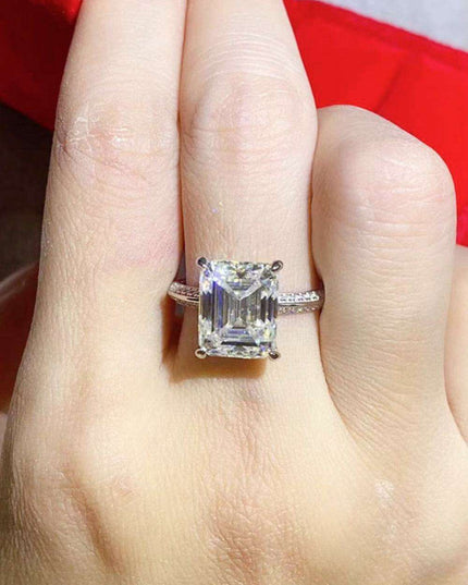 5-Carat Moissanite Sterling Silver Ring with Platinum Finish - Elegant Luxury Design