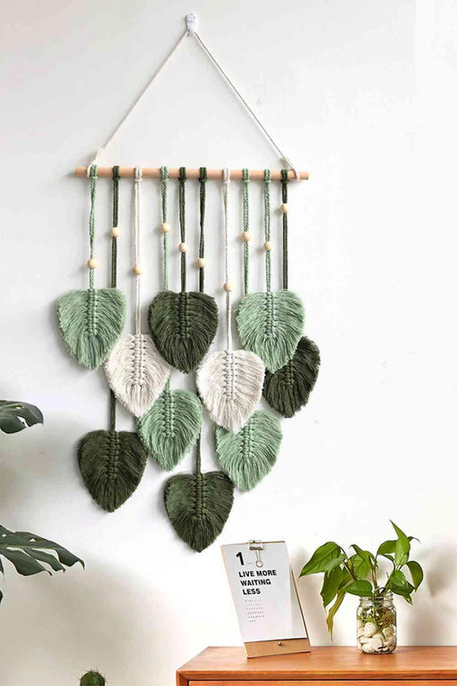 Handcrafted Macrame Leaf and Bead Wall Tapestry