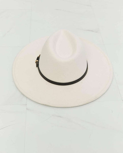 Chic Beige Fedora Hat with Adjustable Fit and Elegant Belt Detail