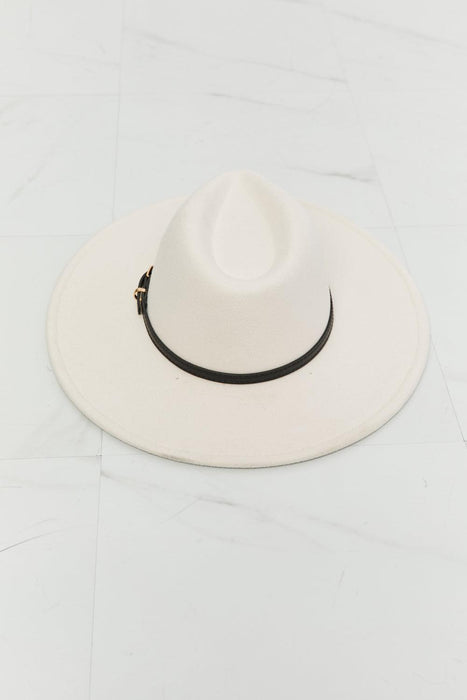 Sophisticated Beige Fedora Hat with Chic Belt Detailing
