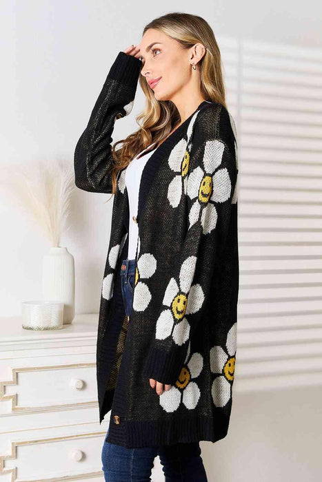 Floral Blossom Button-Up Longline Cardigan