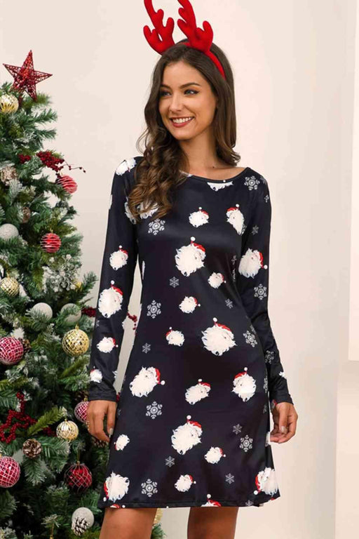 Festive Sheer Long Sleeve Christmas Dress for Holiday Gatherings