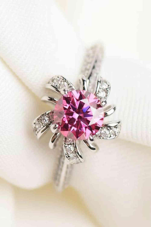 Floral Radiance Moissanite Ring with Zircon Accents in Sterling Silver
