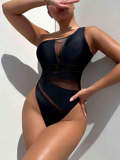 One-Shoulder Solid Swimsuit with Removable Padding